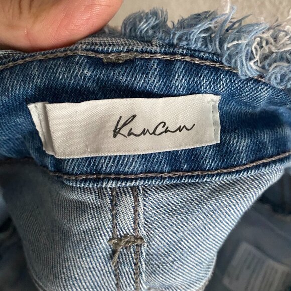 KanCan High Rise Raw Hem Denim Shorts Size 27 Distressed Medium Wash Boho - Picture 3 of 4